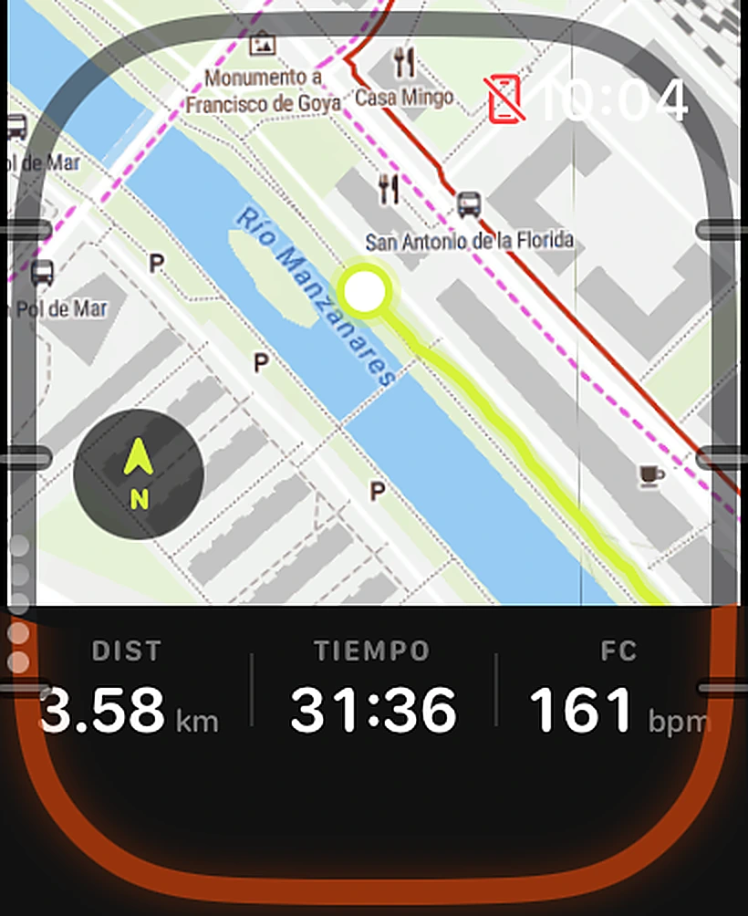 Mapa offline en el Watch durante el entreno, junto al Manzanares